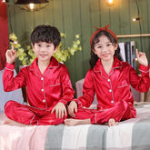Kids Silk Night Suit- Maroon