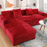L Shape Velvet Plush Sofa Cover - Maroon
