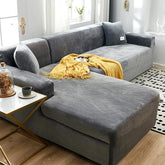 L Shape Velvet Plush Sofa Cover - Grey
