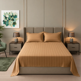 Cotton Sateen Stripe Bed Sheet 3 Pcs - Camel