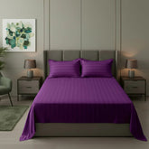 Cotton Sateen Stripe Bed Sheet 3 Pcs - Purple