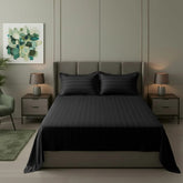 Cotton Sateen Stripe Bed Sheet 3 Pcs - Black