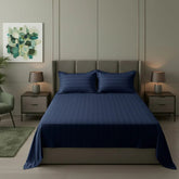 Cotton Sateen Stripe Bed Sheet 3 Pcs - Navy Blue