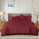 Cotton Satin Stripe Bed Sheet Set - 6 Pcs Set ( Maroon )