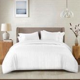Cotton Satin Stripe Bed Sheet Set - 6 Pcs Set ( White )