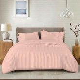 Cotton Satin Stripe Bed Sheet Set - 6 Pcs Set ( Pink )