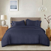 Cotton Satin Stripe Bed Sheet Set - 6 Pcs Set ( Purple )