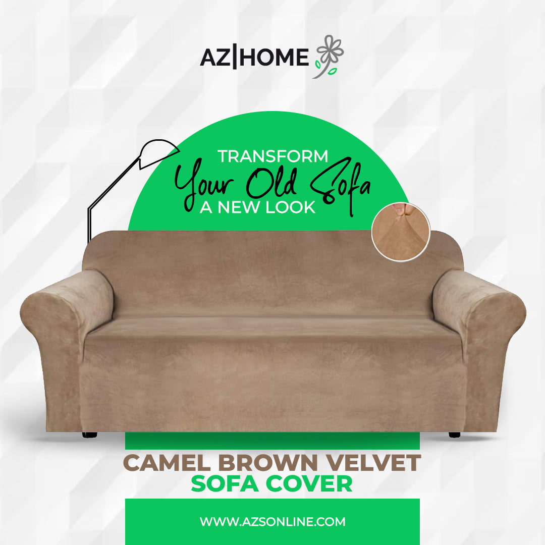 Velvet Plush Sofa Cover - Camel Brown