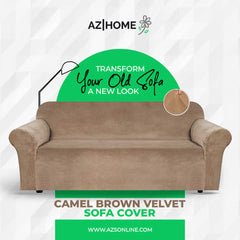 Velvet Plush Sofa Cover - Camel Brown