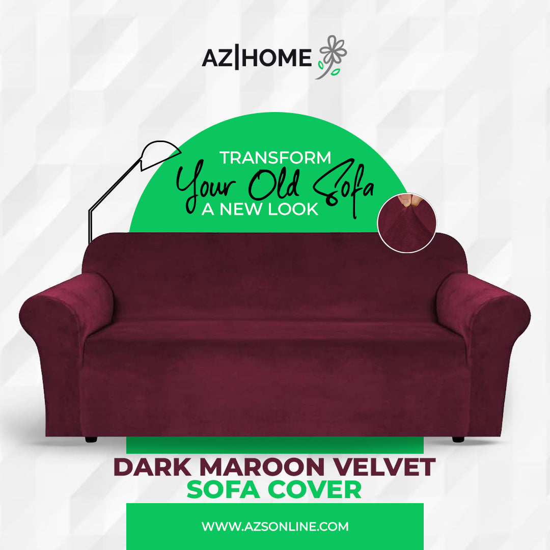 Velvet Plush Sofa Cover - Maroon