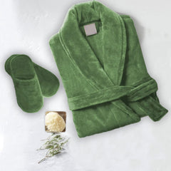 Set Of 2 Velour Bathrobes - Green