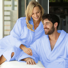 Set Of 2 Velour Bathrobes - Light Blue