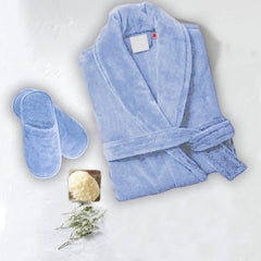 Set Of 2 Velour Bathrobes - Light Blue