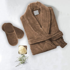 Set Of 2 Velour Bathrobes - Brown