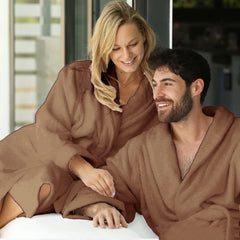 Set Of 2 Velour Bathrobes - Brown