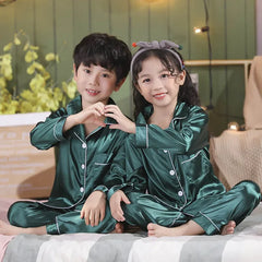 Kids Silk Night Suit- Green