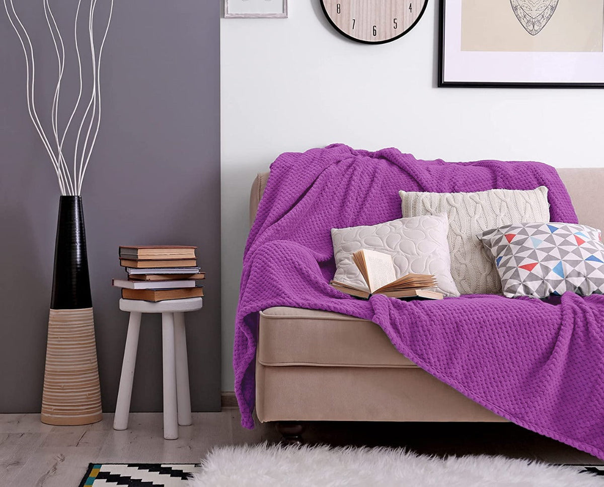 Waffle Fleece Blanket _ Bed Spread - Purple