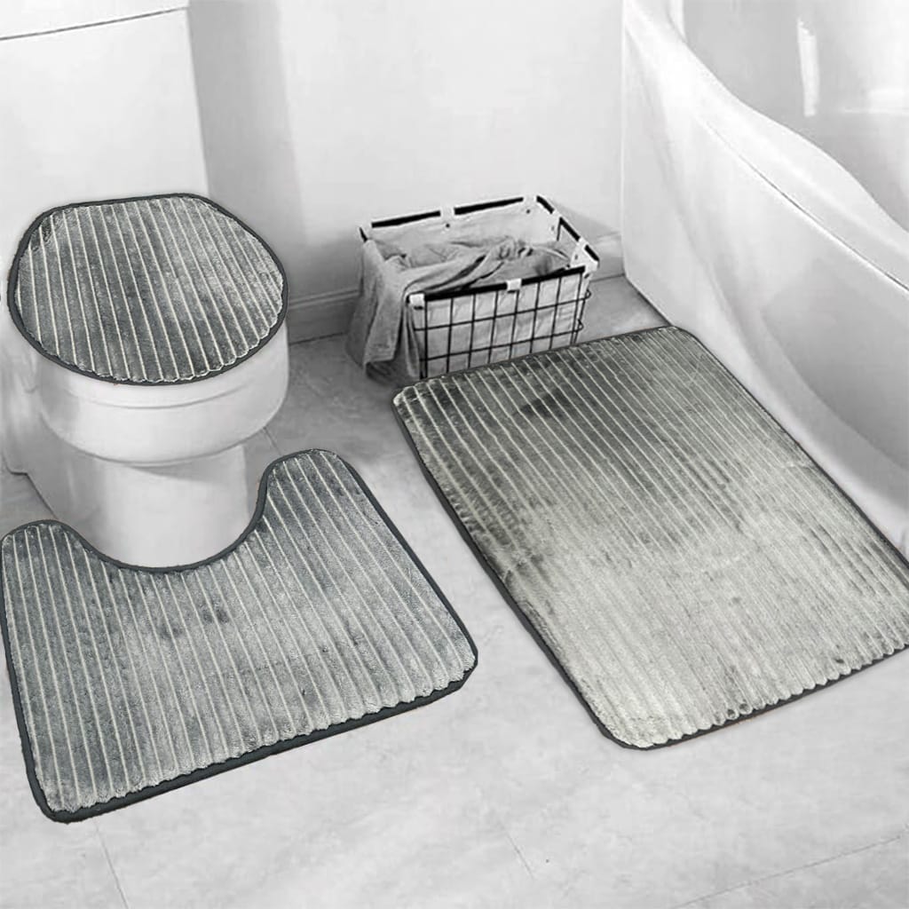 3 Pcs Bath Matt Set – Grey & Black