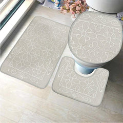 3 Pcs Bath Matt Set – Grey Floral