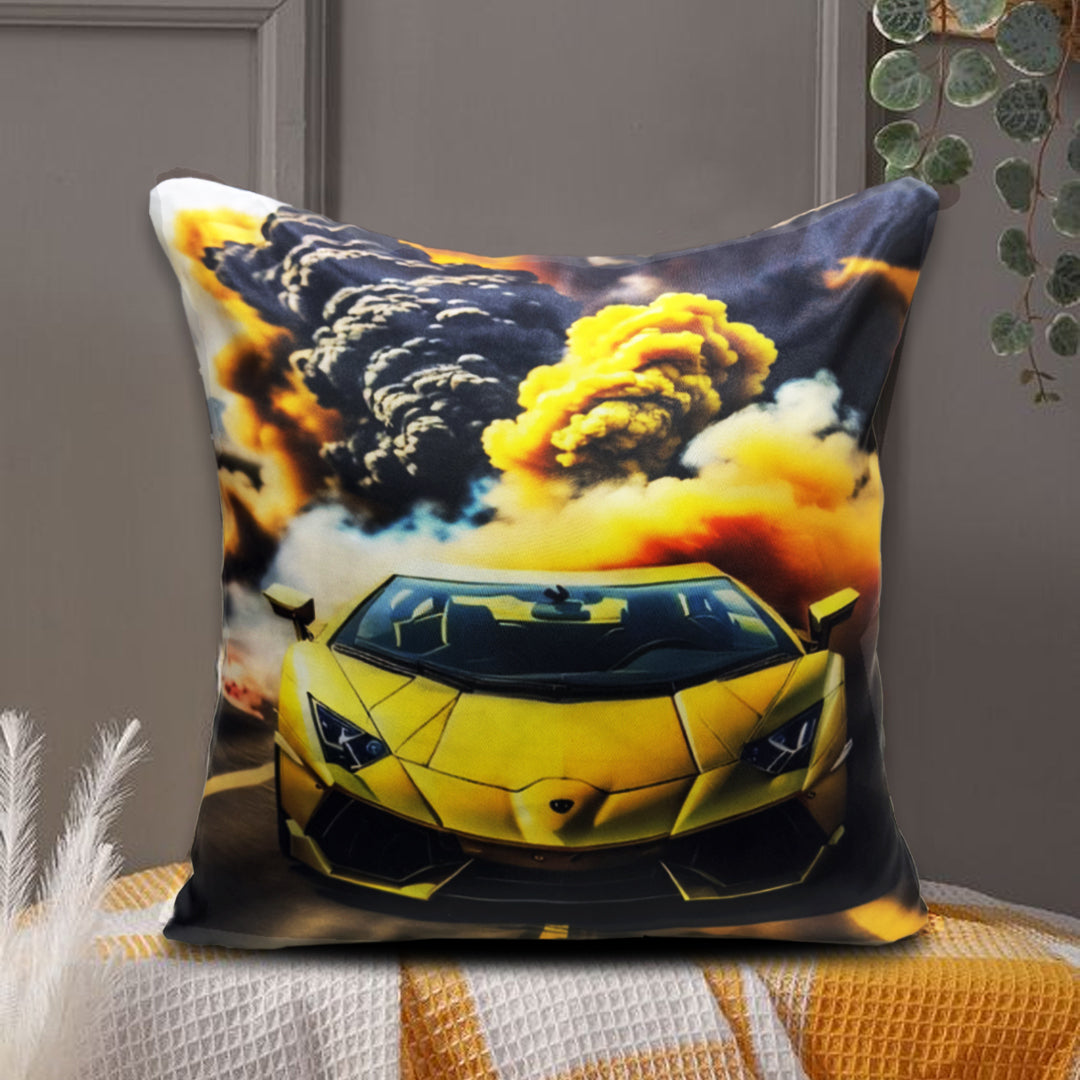 3D Printed Silk Cushion Cover - Yellow Ferrari