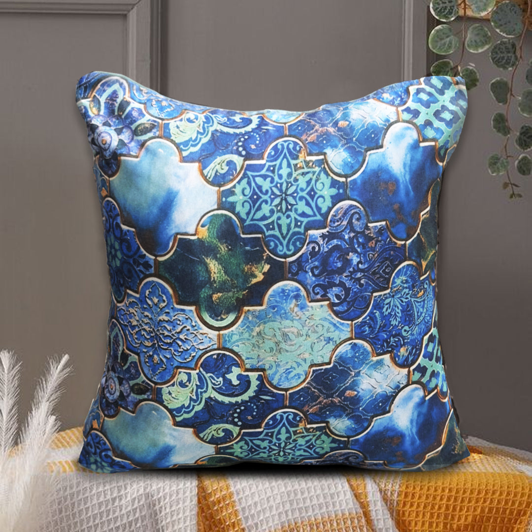 3D Printed Silk Cushion Cover - Blue Marbel