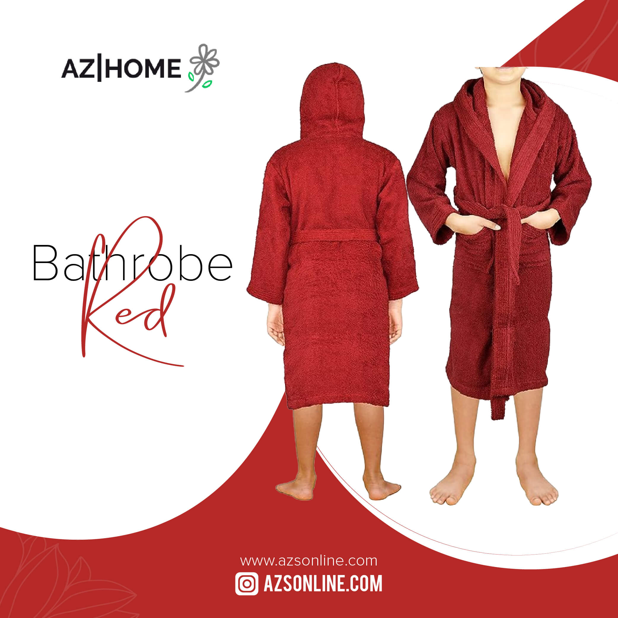 Classic Bathrobe For Kids - Maroon