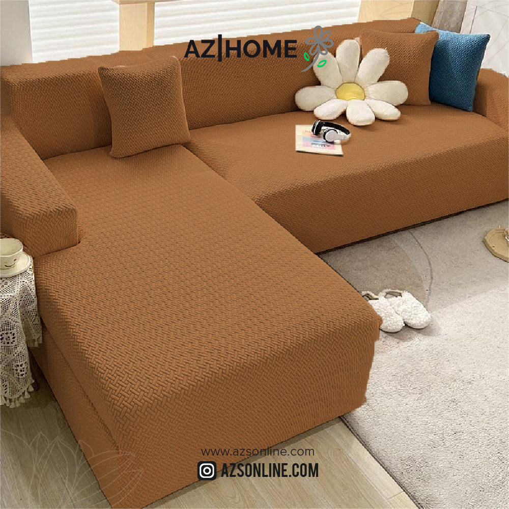 Jacquard L Shape Sofa Cover - Camel Brown