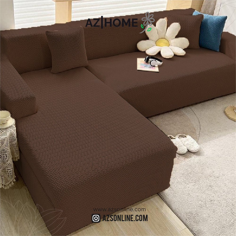 Jacquard L Shape Sofa Cover - Dark Brown