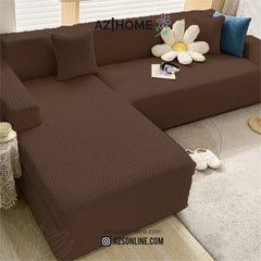 Jacquard L Shape Sofa Cover - Dark Brown