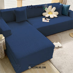 Jacquard L Shape Sofa Cover - Navy Blue