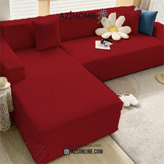 Jacquard L Shape Sofa Cover - Maroon