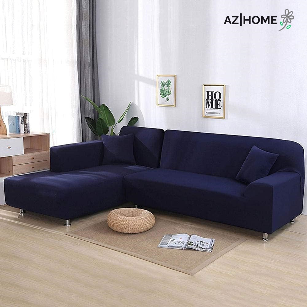 L Shape Jersey Sofa Cover-Blue