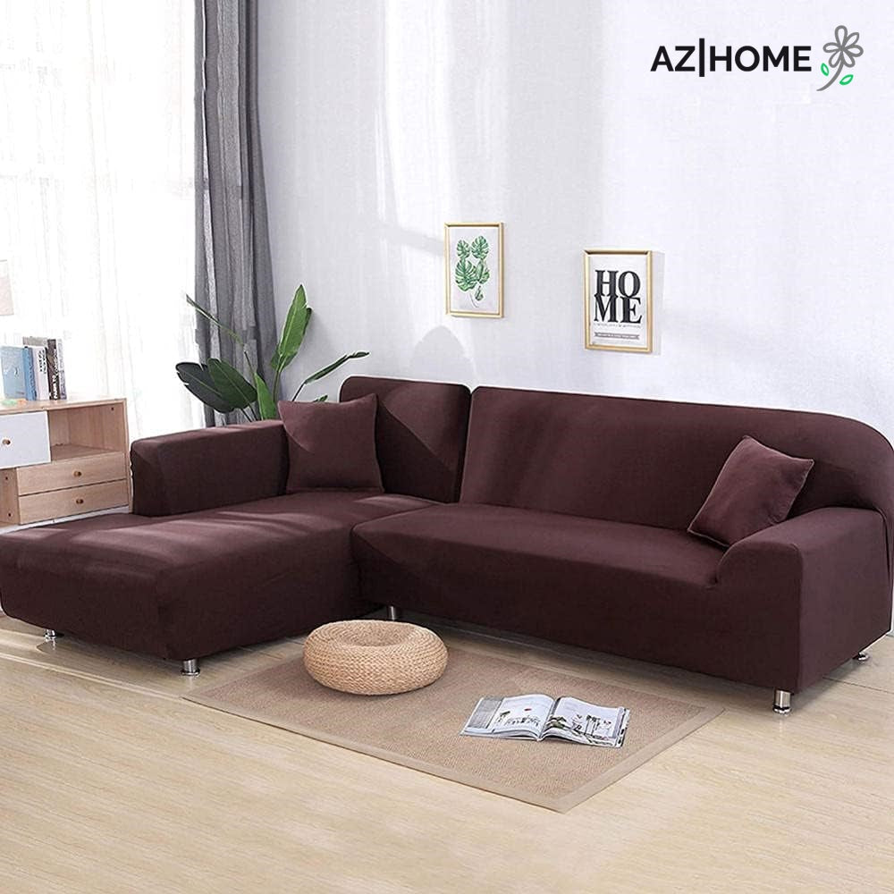 L Shape Jersey Sofa Cover-Dark Brown