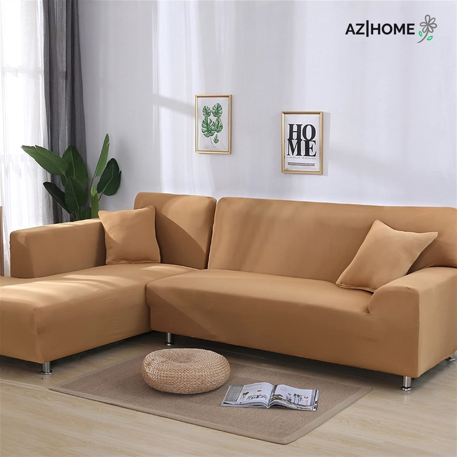 L Shape Jersey Sofa Cover-Camel Brown