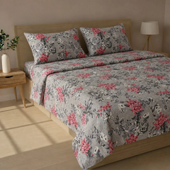 Coral Bloom Grey Bedsheet– Set