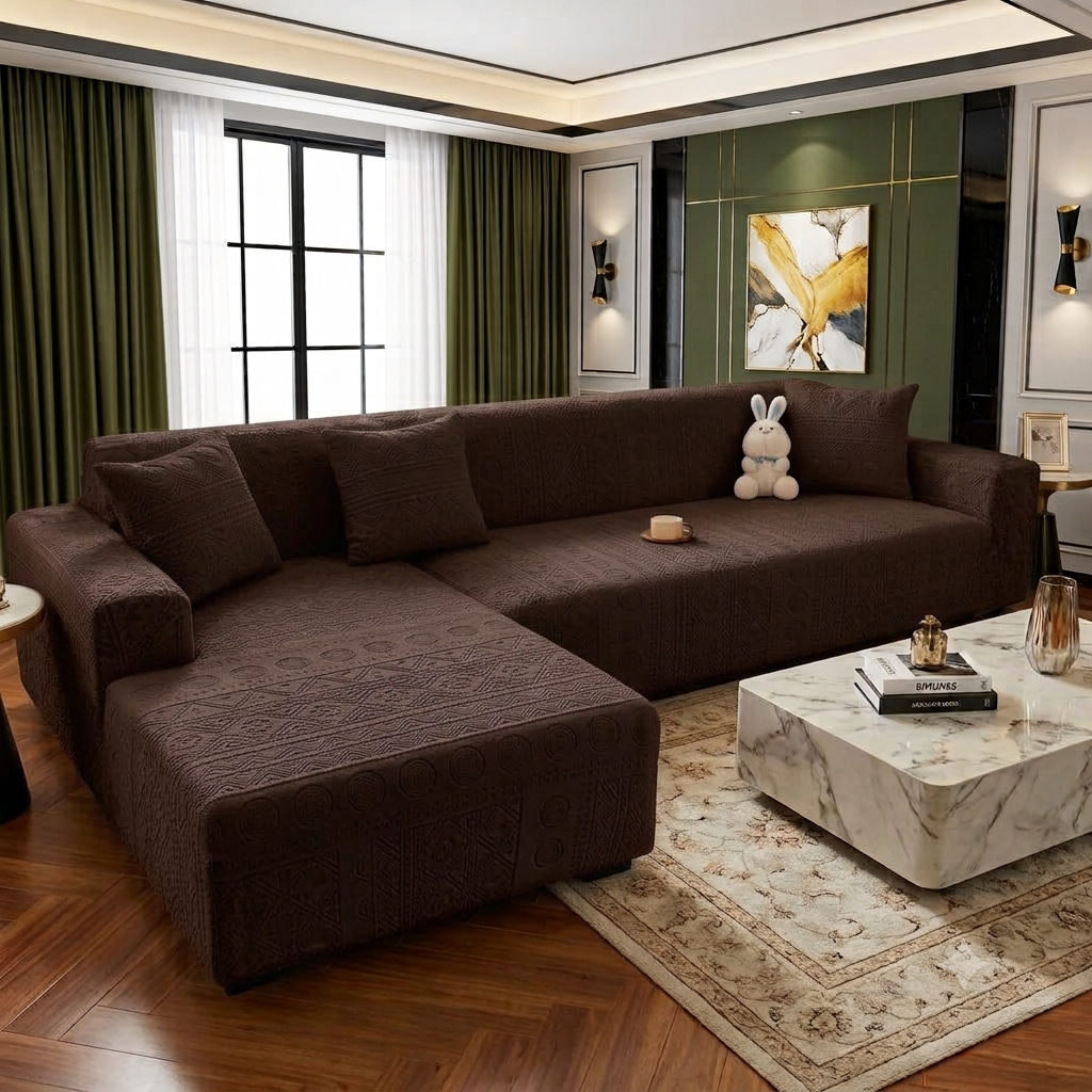 Bohemian L Shape Sofa Cover - Brown