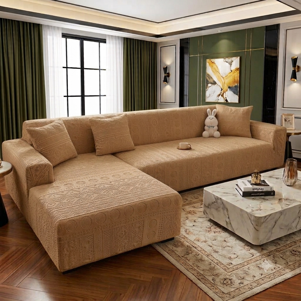 Bohemian L Shape Sofa Cover - Camel