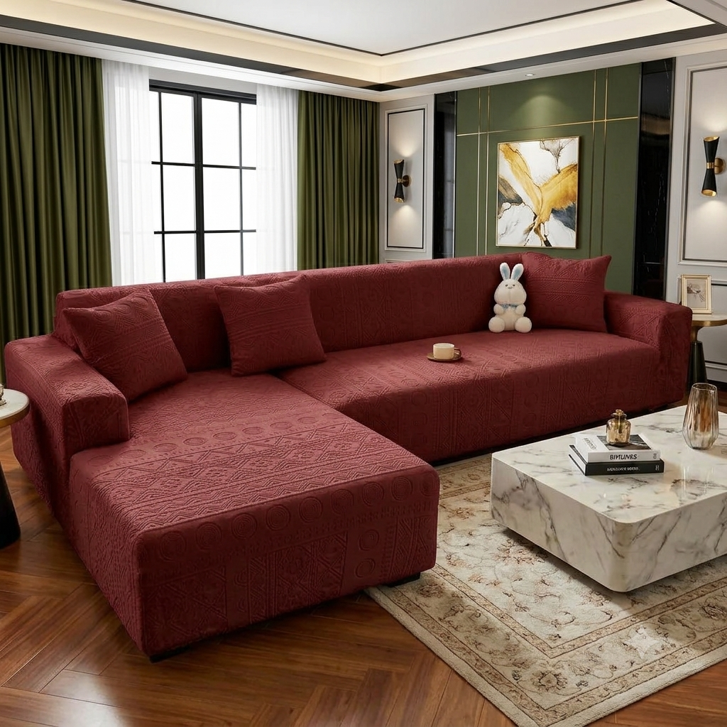 Bohemian L Shape Sofa Cover - Maroon