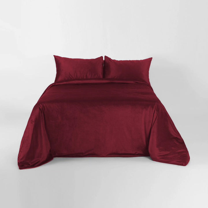 Maroon Velvet Duvet Cover Set 5 Pcs