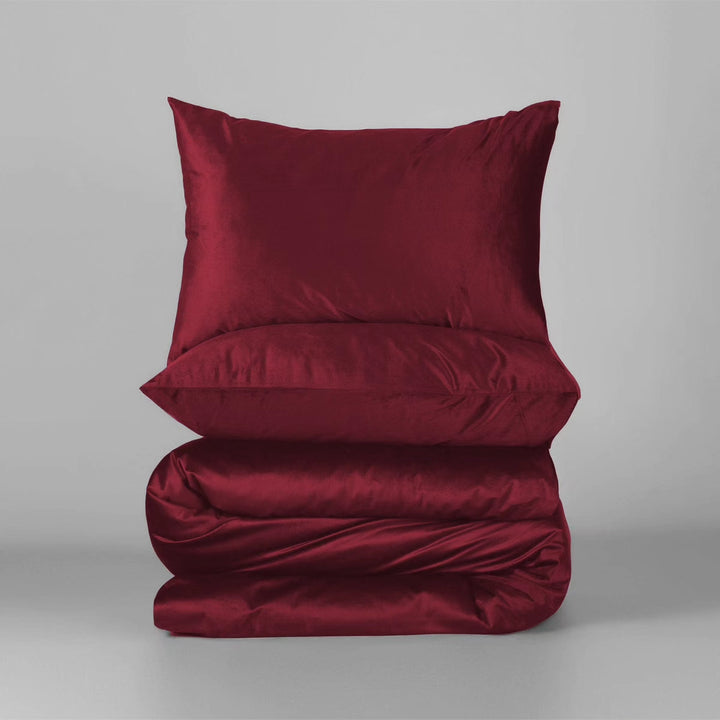 Maroon Velvet Duvet Cover Set 5 Pcs