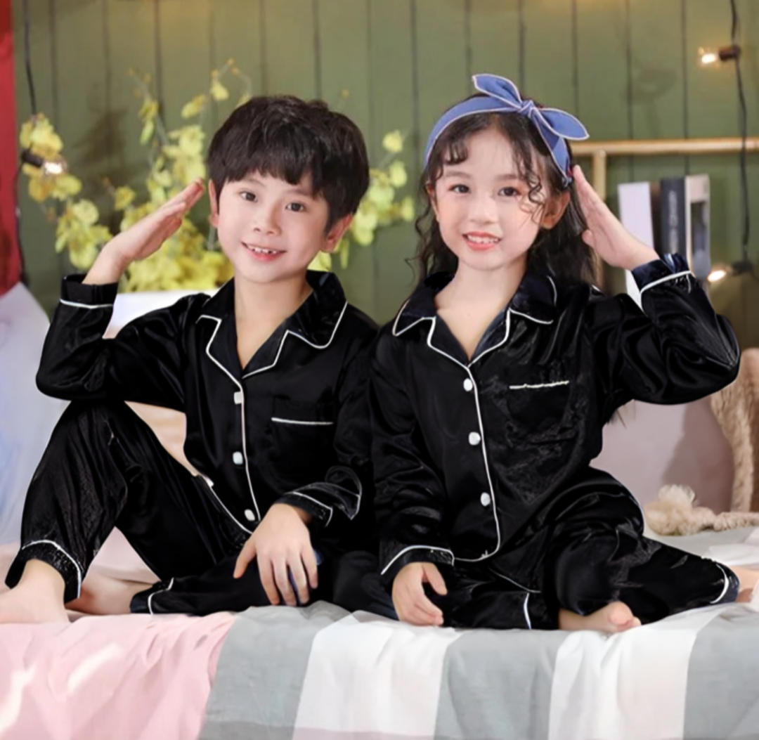 Kids Silk Night Suit Black AZ Home