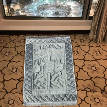 Embroided Velvet Prayer Mat - Grey Quilted