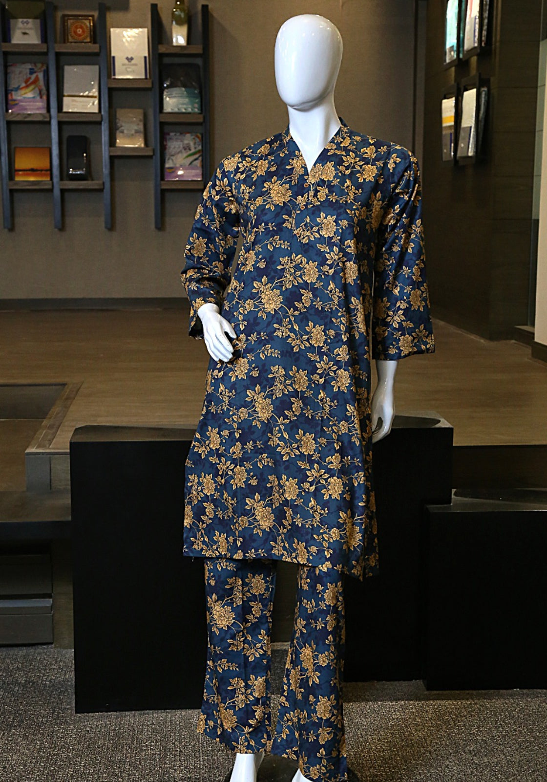 2 Piece Printed Lawn Suit - Lapis