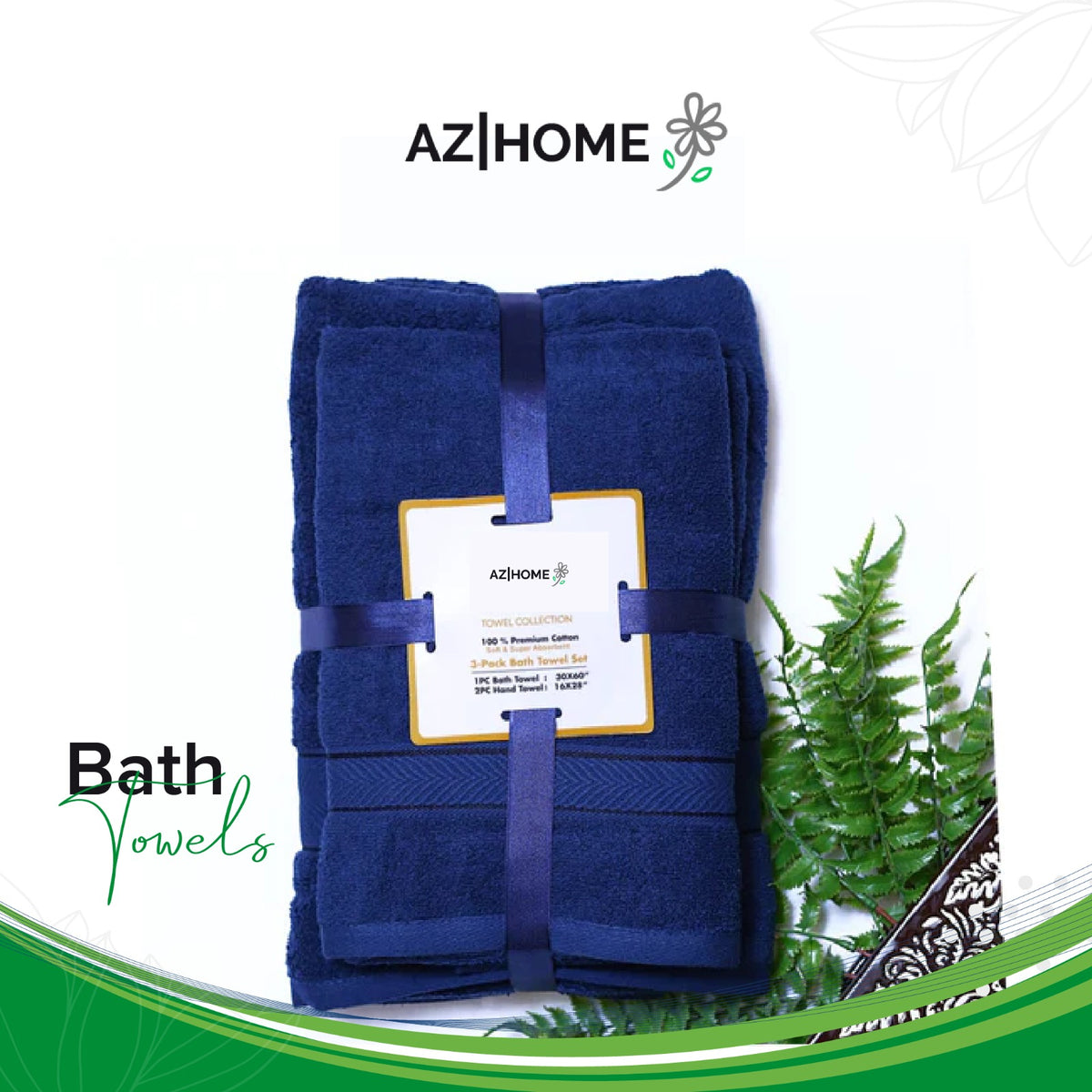 Superior 3 Piece Towel Set - Navy Blue