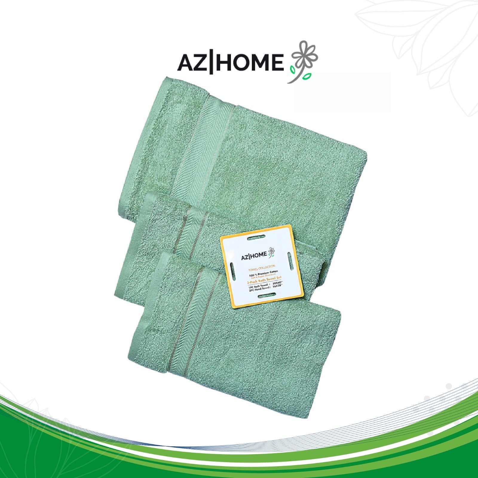 Superior 3 Piece Towel Set - Emerlad Green