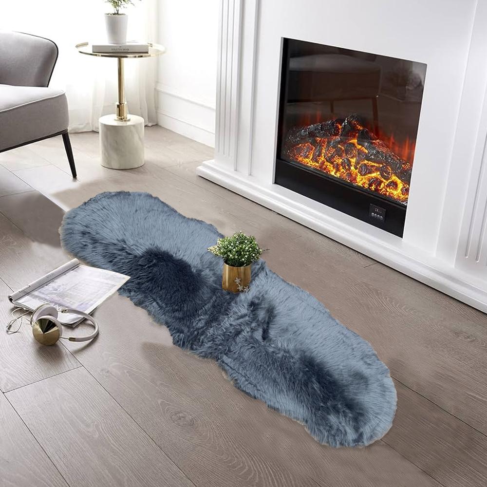 Small Fur Rug Rectangle Rectangular Furry Rug - Grey – AZ Home