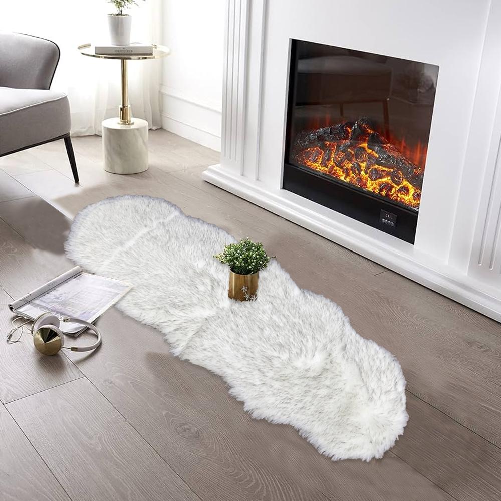 Rectangular Furry Rug - Grey White