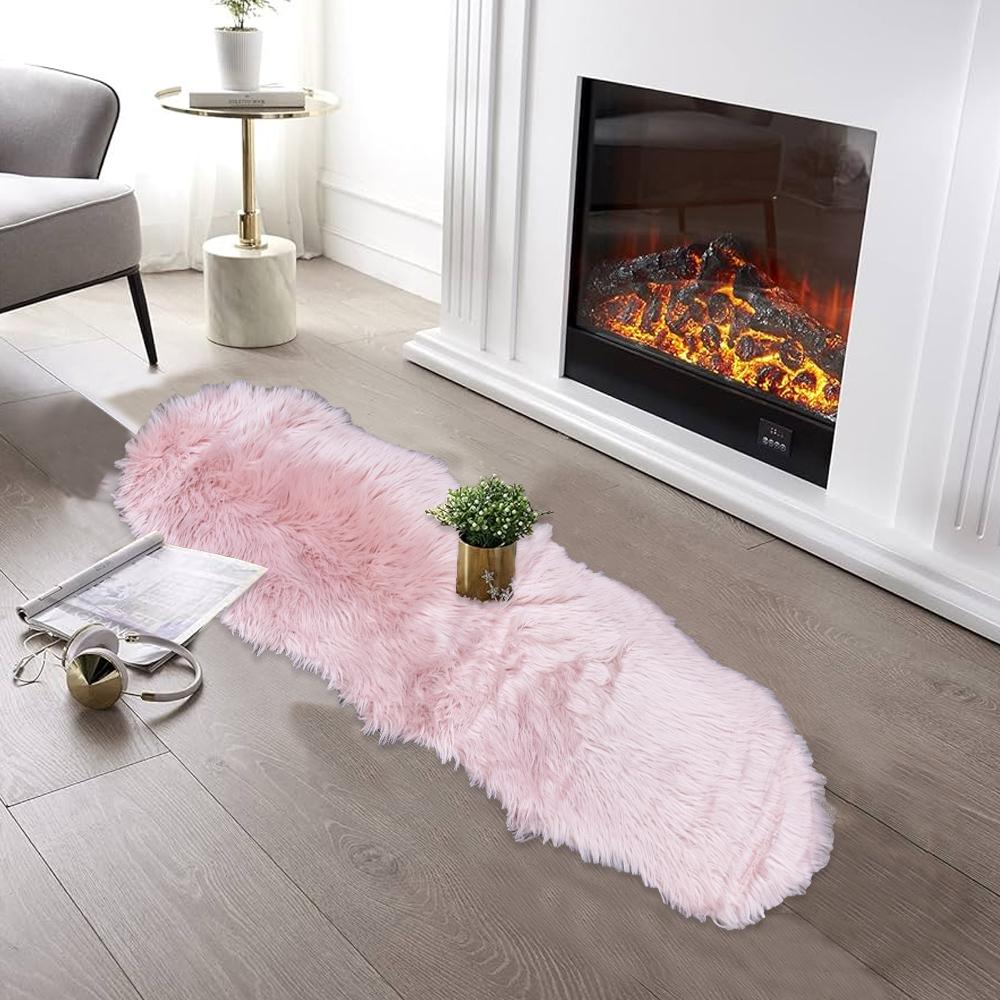 Rectangular Furry Rug - Pink