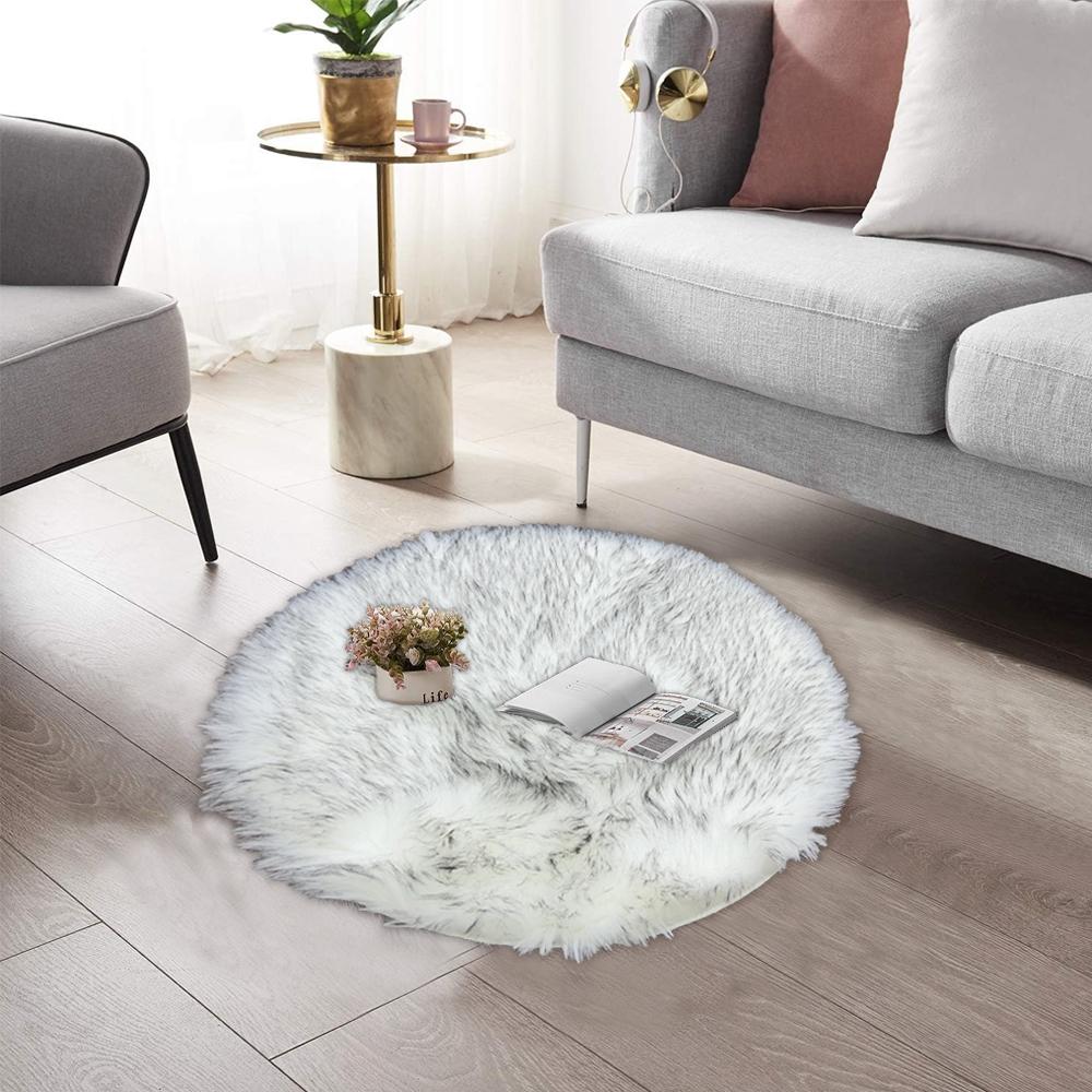 Round Shape Furry Rug (60CM) - White Grey