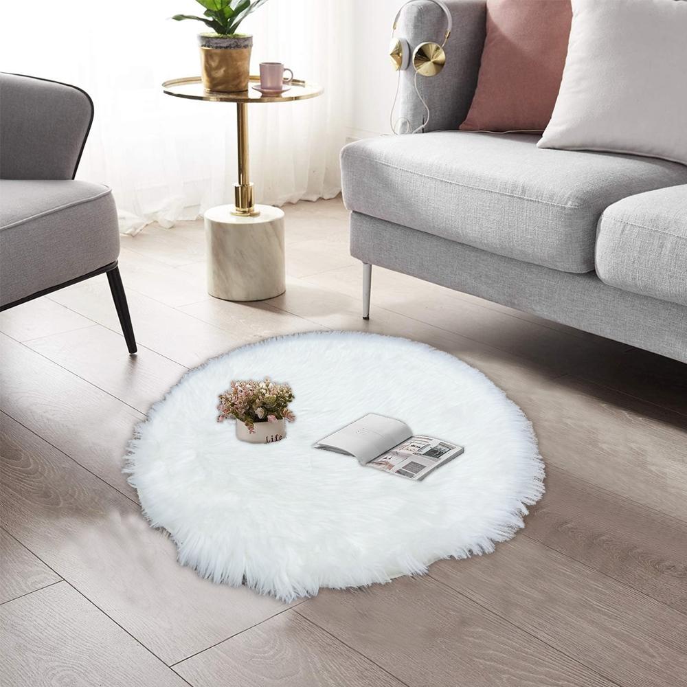 Round Shape Furry Rug (60CM) - White